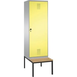 C+P Penderie EVOLO avec banc, porte au-dessus de 2 compartiments, 2 compartiments, 1 porte, largeur compartiments 300 mm, aluminium / jaune soufre
