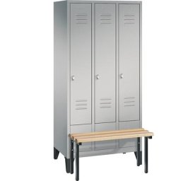 C+P Vestiaire CLASSIC avec banc frontal, 3 compartiments, largeur compartiments 300 mm, aluminium