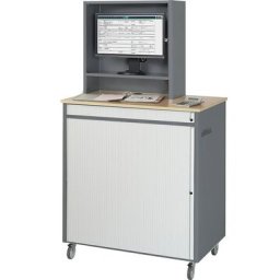 RAU Poste informatique, h x l x p 1810 x 1030 x 660 mm, avec compartiment pour écran, mobile, anthracite métallisé / bleu gentiane