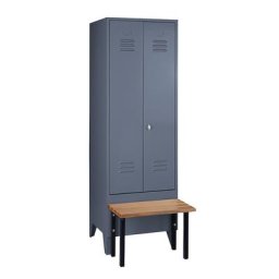 Wolf Vestiaire avec banc frontal, portes à parois pleines, largeur compartiments 600 mm, 1 compartiment, gris bleu
