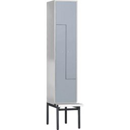 Wolf Penderie à portes en Z avec banc, h x l x p 2140 x 400 x 500 mm, 2 compartiments, portes gris argent