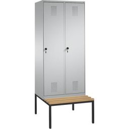 C+P Penderie EVOLO avec banc, 2 compartiments, largeur compartiments 400 mm, aluminium / aluminium