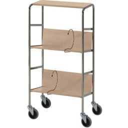 HelgeNyberg Chariot de bureau chromé avec tablettes, 3 tablettes, L x l x h 550 x 340 x 1060 mm, façon hêtre