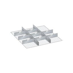 LISTA Kit d'éléments de compartimentation pour tiroirs, 2 parois à fentes et 8 séparations métalliques, 10 éléments, pour hauteur façade 200 mm