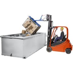 Basculeur de caisses-palettes grillagées aux normes européennes, force 450 kg, bleu gentiane