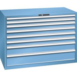 LISTA Armoire à tiroirs en tôle d'acier, h x l 1000 x 1431 mm, 8 tiroirs, charge max. 200 kg, bleu clair