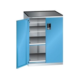 LISTA Armoire à tiroirs à portes battantes, hauteur 1020 mm, 4 tablettes, charge max. 200 kg, gris clair / bleu clair