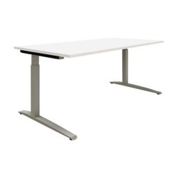 eurokraft pro P12 - Bureau blanc/aluminium, piétement en L à réglage manuel de la hauteur, l x p 1600 x 900 mm