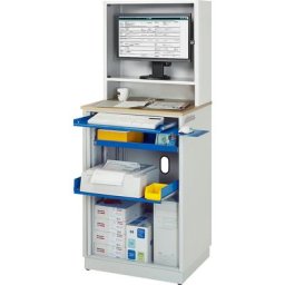 RAU Poste informatique, h x l x p 1810 x 720 x 660 mm, avec compartiment écran, gris clair / bleu gentiane