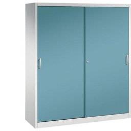 C+P Armoire à portes coulissantes ACURADO, 12 rails, h x l x p 1950 x 1600 x 500 mm, gris clair / bleu d'eau