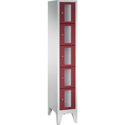 C+P Armoire à casiers CLASSIC, hauteur casiers 295 mm, sur pieds, 5 casiers, largeur 320 mm, porte rouge rubis