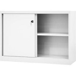 BISLEY Armoire à portes coulissantes ECO, 1 tablette, 2 hauteurs de classeurs, blanc trafic