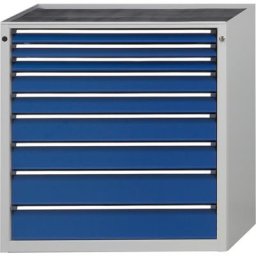 ANKE Armoire à tiroirs, l x p 910 x 675 mm, charge max. tiroirs 200 kg, 9 tiroirs, hauteur 1280 mm, façade bleu gentiane
