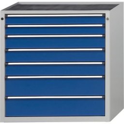 ANKE Armoire à tiroirs, l x p 910 x 675 mm, charge max. tiroirs 200 kg, 7 tiroirs, hauteur 980 mm, façade bleu gentiane