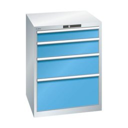 LISTA Armoire à tiroirs avec 4 tiroirs, l x p x h 717 x 725 x 850 mm, gris clair / bleu clair, charge max. des tiroirs 200 kg