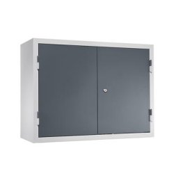 eurokraft basic Armoire murale d'atelier, h x l x p 600 x 800 x 320 mm, portes en tôle pleine, avec 2 tablettes + 2 tiroirs, gris basalte RAL 7012