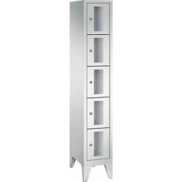 C+P Armoire à casiers CLASSIC, hauteur casiers 295 mm, sur pieds, 5 casiers, largeur 320 mm, porte gris clair