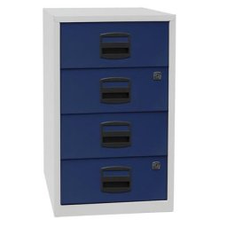 BISLEY Caisson hauteur bureau PFA, 4 tiroirs universels, gris clair / bleu oxford