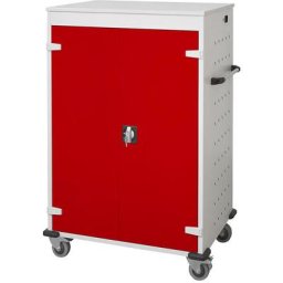 Chariot de chargement pour ordinateurs portables, avec 20 casiers, gris clair / rouge trafic