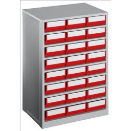 Bloc-tiroir, charge max. 240 kg, h x l x p 862 x 600 x 417 mm, 24 tiroirs, tiroirs rouges