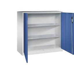 C+P Armoire d'atelier hauteur bureau à portes battantes, h x l x p 1200 x 1200 x 500 mm, gris clair / bleu gentiane
