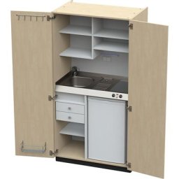 Module de cuisine avec portes battantes, 2 plaques de cuisson céramique, évier à gauche, bouleau, 1956 x 1000 x 650 mm