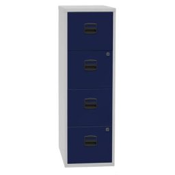 BISLEY Classeur pour dossiers suspendus PFA, 4 tiroirs, gris clair / bleu oxford