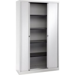BISLEY Armoire à rideaux Euro, largeur 1200 mm, 4 tablettes, gris clair