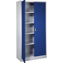 Wolf Armoire à portes battantes avec serrure électronique, avec portes en tôle pleine, gris clair / bleu gentiane