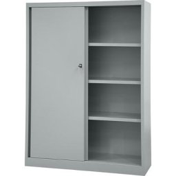 BISLEY Armoire à portes coulissantes ECO, 3 tablettes, 4 hauteurs de classeurs, argent