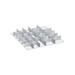LISTA Kit d'éléments de compartimentation pour tiroirs, 4 parois à fentes et 21 séparations métalliques, 25 éléments, pour hauteur façade 100, 125 mm