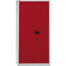 BISLEY Armoire à portes battantes UNIVERSAL, h x l x p 1950 x 914 x 500 mm, 4 tablettes galvanisées, 5 hauteurs de classeurs, gris clair / rouge cardinal