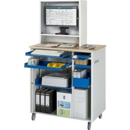 RAU Poste informatique, h x l x p 1810 x 1030 x 660 mm, avec compartiment pour écran, mobile, gris clair / bleu gentiane