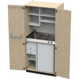 Module de cuisine avec portes battantes, 2 plaques de cuisson céramique, évier à gauche, bouleau, 1956 x 900 x 650 mm
