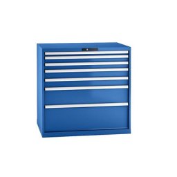 LISTA Armoire à tiroirs en tôle d'acier, h x l 1000 x 1023 mm, 7 tiroirs, charge max. 75 kg, bleu gentiane