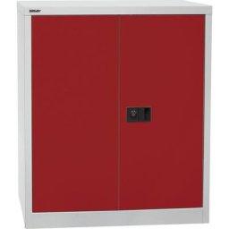 BISLEY Armoire à portes battantes UNIVERSAL, h x l x p 1000 x 914 x 400 mm, 1 tablette, 2 hauteurs de classeurs, gris clair / rouge cardinal