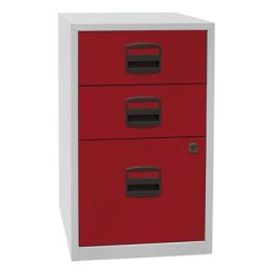 BISLEY Caisson hauteur bureau PFA, 2 tiroirs, 1 tiroir pour DS, gris clair / rouge cardinal