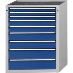 ANKE Armoire à tiroirs, l x p 760 x 675 mm, charge max. tiroirs 200 kg, 9 tiroirs, hauteur 1280 mm, façade bleu gentiane