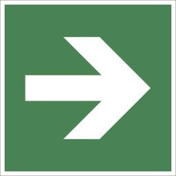 Panneau issues de secours, direction tout droit, uniquement en combinaison avec signal d'urgence, lot de 10, film, 150 x 150 mm