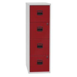 BISLEY Classeur pour dossiers suspendus PFA, 4 tiroirs, gris clair / rouge cardinal