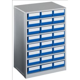 Bloc-tiroir, charge max. 240 kg, h x l x p 862 x 600 x 417 mm, 24 tiroirs, tiroirs bleus