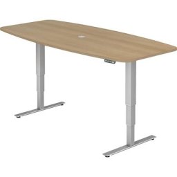 Table de conférence, l x p 2200 x 1030 mm, réglage électrique de la hauteur de 620 à 1270 mm, façon chêne