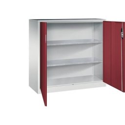 C+P Armoire d'atelier hauteur bureau à portes battantes, h x l x p 1200 x 1200 x 500 mm, gris clair / rouge rubis
