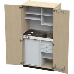 Module de cuisine avec portes battantes, 2 plaques de cuisson, évier à droite, bouleau, 1956 x 1000 x 650 mm