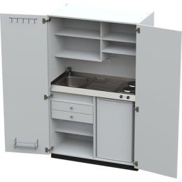 Module de cuisine avec portes battantes, 2 plaques de cuisson, évier à gauche, blanc, 1956 x 1200 x 650 mm