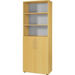 eurokraft pro RENATUS - Armoire et rayonnage de bureau combinés, 5 tablettes, 6 hauteurs de classeurs, dont 3 ouvertes, façon hêtre