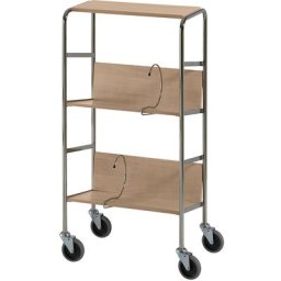 HelgeNyberg Chariot de bureau chromé avec tablettes, 3 tablettes, L x l x h 550 x 340 x 1060 mm, façon chêne, à partir de 5 pièces