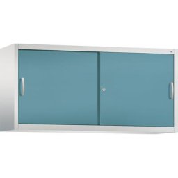 C+P Rehausse ACURADO à portes coulissantes, 2 tablettes, h x l x p 790 x 1600 x 400 mm, gris clair / bleu d'eau