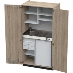 Module de cuisine avec portes battantes, 2 plaques de cuisson céramique, évier à gauche, chêne, 1956 x 1000 x 650 mm