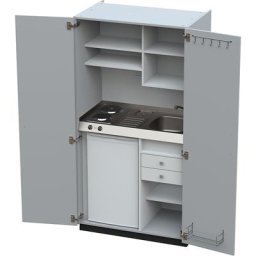Module de cuisine avec portes battantes, 2 plaques de cuisson, évier à droite, gris, 1956 x 1000 x 650 mm